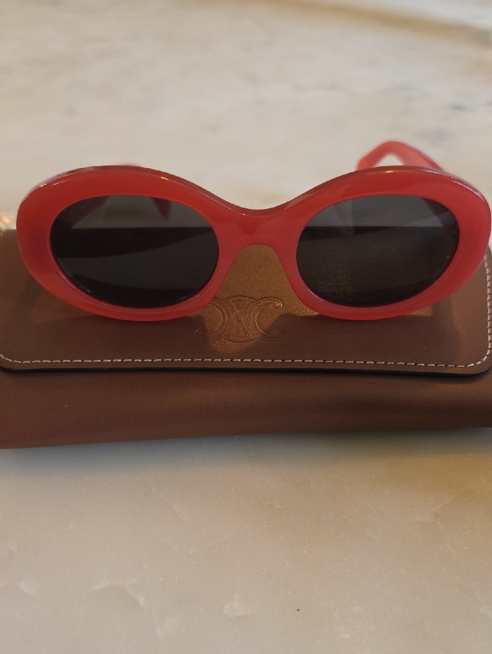 Celine Red Oval Sunglasses with Dark Lenses Shiney Red/Smoke - Picture 12 of 12